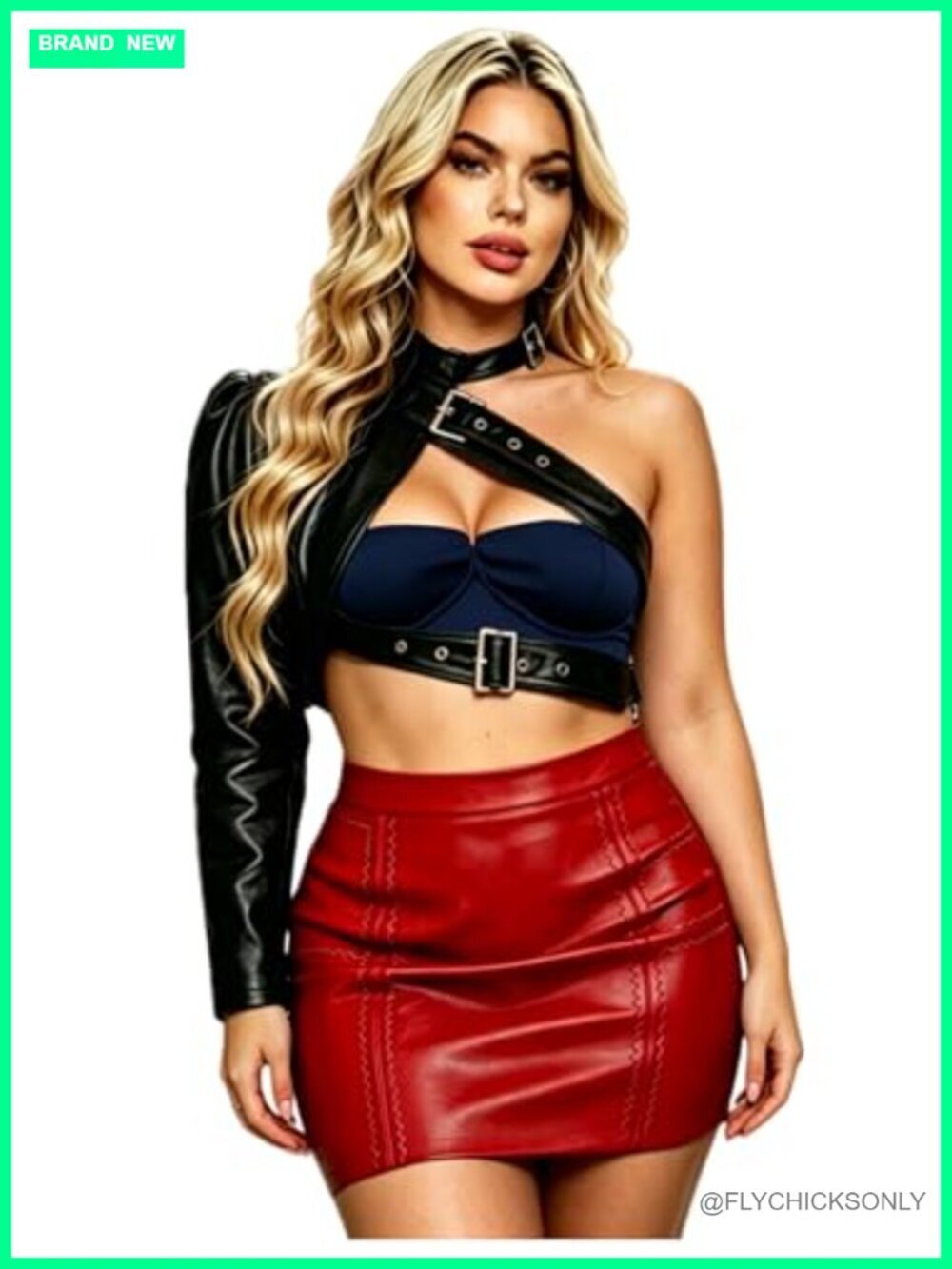 Faux Leather One-Shoulder Motorcycle Jacket Y2K Grunge Cropped Coat
